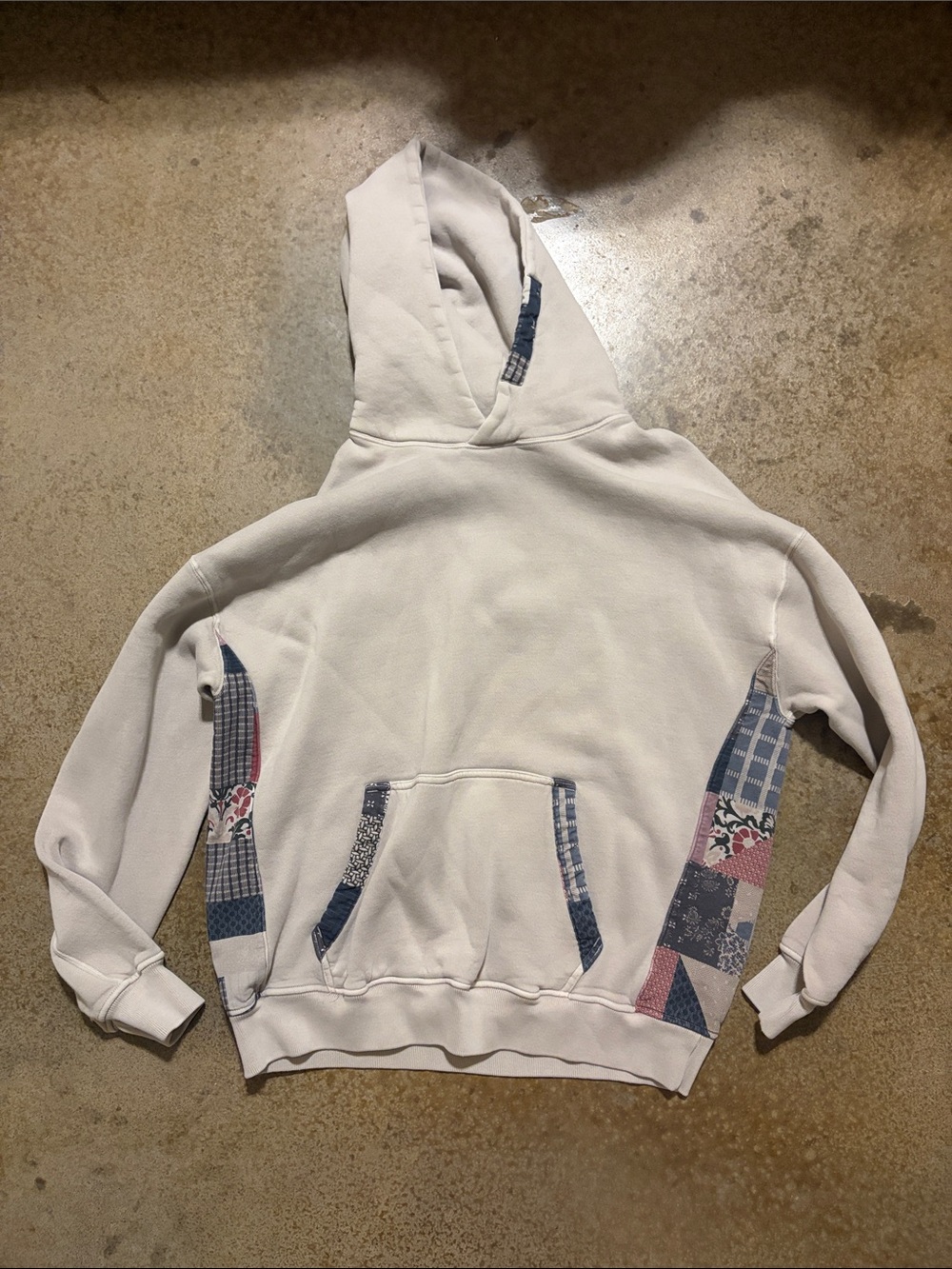 Abercrombie & Fitch Cream Hoodie with Blue & Pink Patchwork Accents